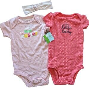 Baby Girl Easter Bodysuit 3-Piece Set, 3-6 Month